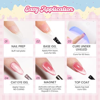 Beetles Fruit Magnet Cat Eye Gel Nail Polish Set, 6 Colors Glass Cat Eye | Glitter Gel Polish Kit Pink Purple Blue Yellow Green Magnetic Shine Soak Off UV Salon DIY Manicure Gift for Women - color: 0-0-0-Fruit Magnet
