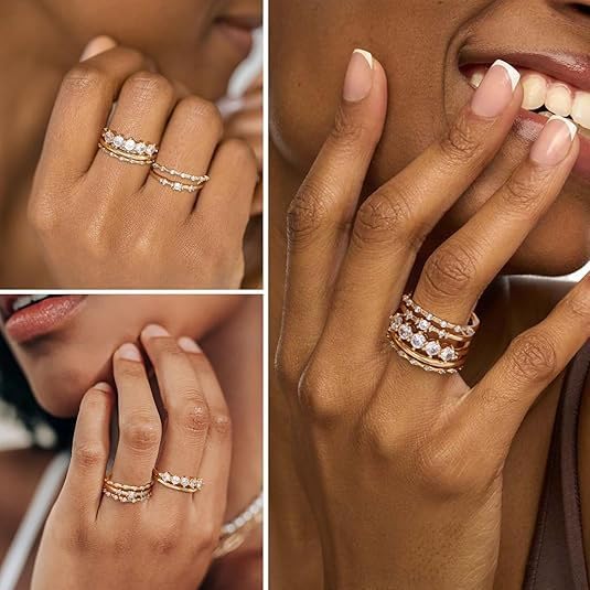 5PCS Gold Rings for Women, Statement Gold Knuckle Rings Set, Dainty 14K Gold Plated Stacking Cubic Zirconia Thumb Rings - size: 7