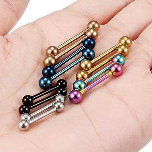 16G 14G Surgical Steel Shiny Ball Nipple Tongue Shield Ring Barbell Body Piercing Jewelry Retainer 12-16mm 12PCS - style: 12PCS - 14G Mix Color