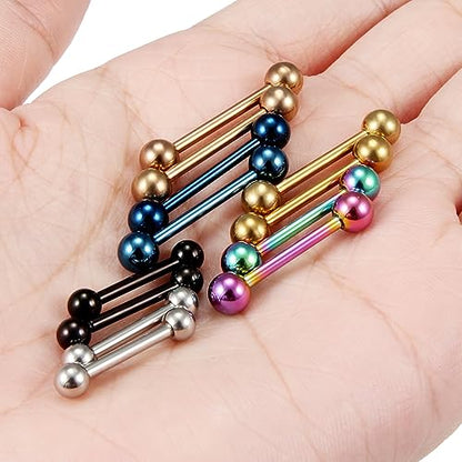 16G 14G Surgical Steel Shiny Ball Nipple Tongue Shield Ring Barbell Body Piercing Jewelry Retainer 12-16mm 12PCS - style: 12PCS - 14G Mix Color