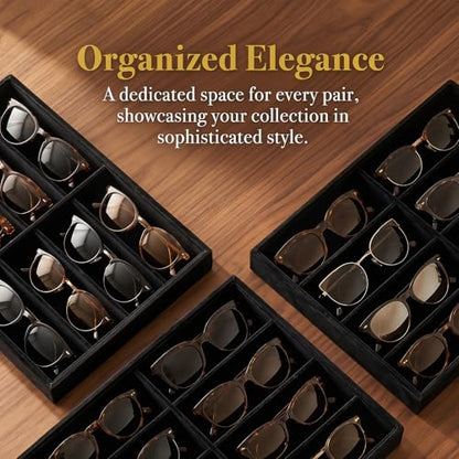 Stratalife 8 Grids Drawer Sunglasses Organizer Tray, Black Velvet | Stackable Eyeglasses Storage Case with Removable Dividers, Jewelry Display Case for Necklace Bracelet, 13.78x9.5x1.2inch - color: Black