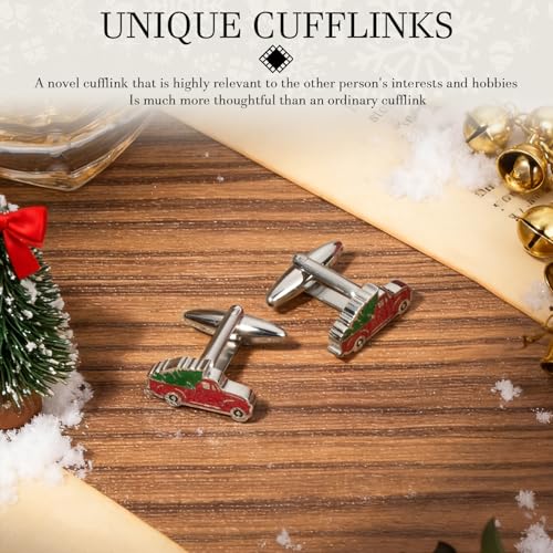 HAWSON Various Unique Cuff Links Mens, Animal/Tactical/Music/Holiday/Cufflinks, Themed Wedding Dinner Party Gift Suit Accessories - style: Red Pickup Truck