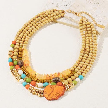 Turquoise Jewelry for Women Chunky Beaded Necklaces Boho Statement Necklace Layered Turquoise Necklaces for Women Fashion Gift - color: Orange