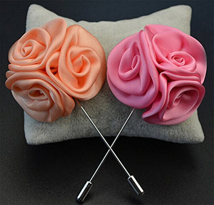 Gentleman's Essentials Premium Handmade Flower Lapel Pin Boutonniere - color: Cantaloupe Orange [Bouquet]