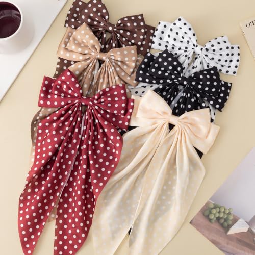 Unbednigt 6 PCS Polka Dot Hair Bows for Women Girls Big Red Bow Clips - color: Polka Dot