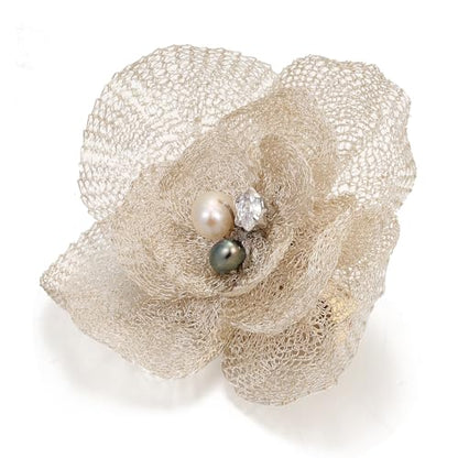 SHE'S FREE STYLE JUST FOR YOU Snail Brooches and pins for women, Sparkling Cubic Zirconia & Pearl Copper Pin, 2.36" Long Clasp Design Playful Jewelry Brooch - color: White