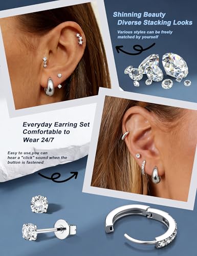 BESTEEL 7Pairs Hypoallergenic Gold Plated Earrings for Women Earring Stacks | Trendy Small Stud Huggie Hoop Earring Stacks Set Surgical Steel Cartilage Helix Jewelry for Sensitive Ears Birthday Gifts - style: S - Chunky