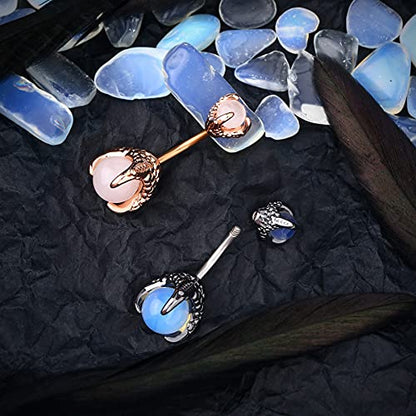 CM Crareesi Mania Skull Hand Halloween Belly Button Rings Natural Stone Claw Piercing Navel Rings for Women - color: Gun Black Claw-Blue Opalite