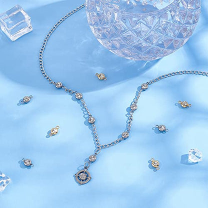 UNICRAFTALE 304 Stainless Steel Golden Rhinestone Connector Charm Flat Round Links Charms Double Loop Ring Charm Necklace Bracket Charms for Jewellery Making - color: 2 Colors