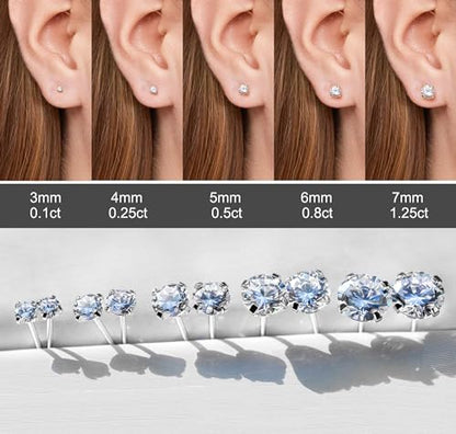 Kainier Women's 14K Gold Plated CZ Stud Earrings Simulated Diamond Round Cubic Zirconia Ear Stud Set（5 Pairs)… - color: CZ-Sliver-Plated