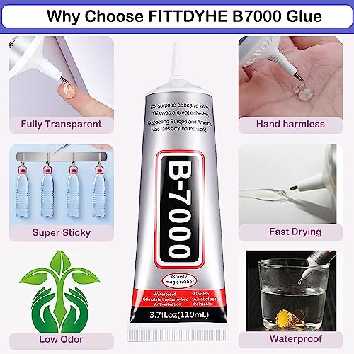 B7000 Adhesive Rhinestones Glue for Crafts, 2PCS 110ml / 3.7 fl oz with 5 Dotting Pen Tool, Wax Pencil and Tweezer, Jewelry Glue for DIY Craft, Makeup, Shoes, Jewelry Making, Nail Art - color: 2 PCS(Total 220ml)