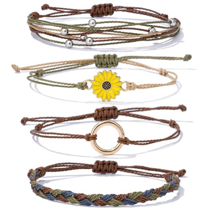 Sunflower Friendship Bracelets Boho Stackable String Bracelets Cute Trendy Gifts for Teen Girls Women - color: Tan