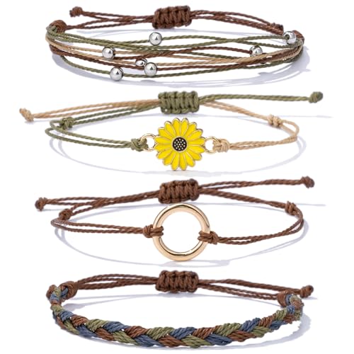 Sunflower Friendship Bracelets Boho Stackable String Bracelets Cute Trendy Gifts for Teen Girls Women - color: Tan