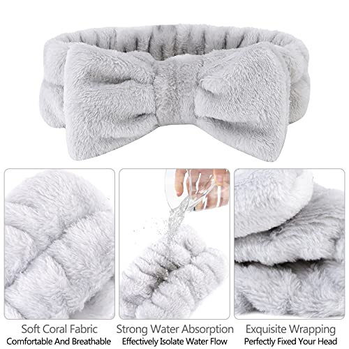 Casoty 8 Pcs Grey Spa Hair Bands for Women, Bow Fleece Headbands for Makeup, Shower, Yoga, and Skincare - color: Gray