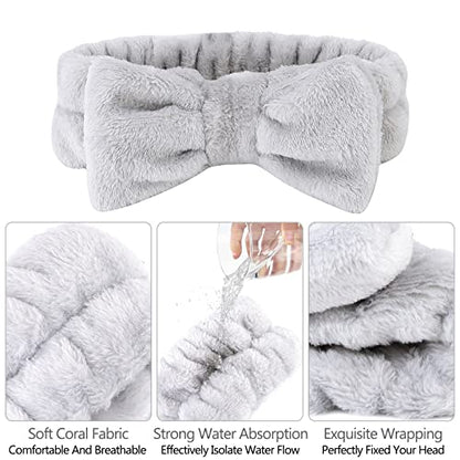 Casoty 8 Pcs Grey Spa Hair Bands for Women, Bow Fleece Headbands for Makeup, Shower, Yoga, and Skincare - color: Gray