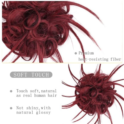 HMD Tousled Updo Messy Bun Hair Piece for Women Synthetic Hair Extension | Messy Bun Hair Piece with Elastic Scrunchie Synthetic Tousled Updos Ponytail Hairstyles for Daily Wear - color: Burgundy