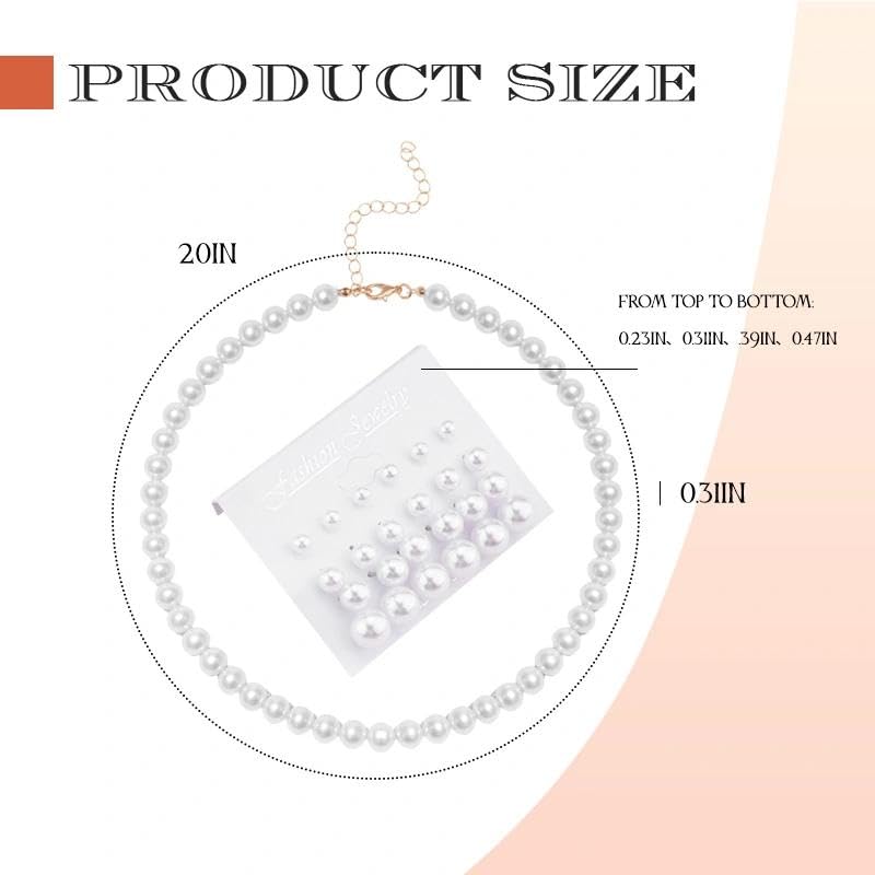 Pearl Earring Stud Pearl Necklace Choker for Bride Wedding Earring Necklace | 0.6 mm 0.8mm 10mm 12mm Pearl Earring Set, Adjustable Pearl Necklace, Pearl Earrings And Necklace Set, Wedding Accessories - color: more pearl