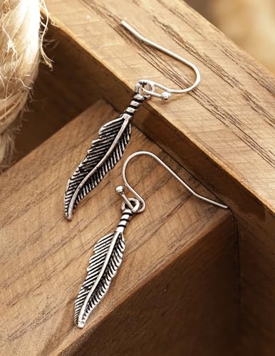 HAQUIL Vintage Antique Feather Dangle Drop Earrings, Native American Tribal Jewelry Gift for Women