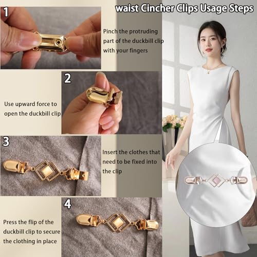 2 PCS Waist Cincher Clips Dress Clips Back Cinch for Shawl Cardigan Sweater Clothes Shirt Tightener Clip(Silvery Golden) - color: Color M