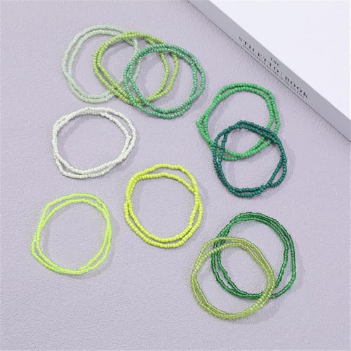 18Pcs Boho Stackable Beaded Bracelets for Women Colorful Handmade Multilayered Rice Beads Anklets Set Summer Beach Bohemian Jewelry Gift - color: Style 2 Green