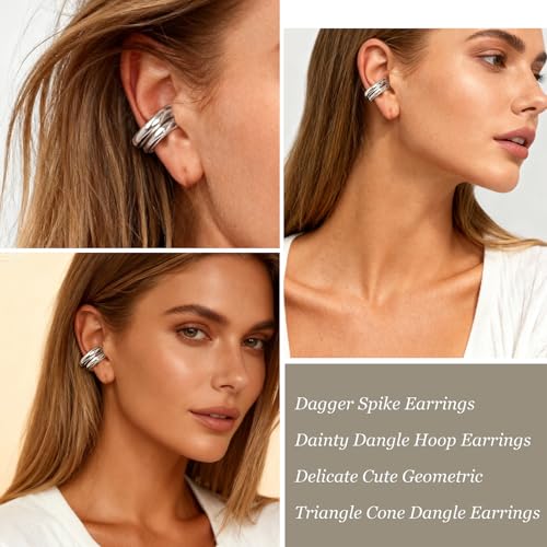 Ear Cuff Earrings for Women Chunky Ear Cuffs Non Piercing | Clip on cartilage earrings helix fake earrings jewelry trendy stuff christmas gift stocking stuffers - color: A