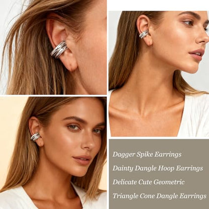 Ear Cuff Earrings for Women Chunky Ear Cuffs Non Piercing | Clip on cartilage earrings helix fake earrings jewelry trendy stuff christmas gift stocking stuffers - color: A