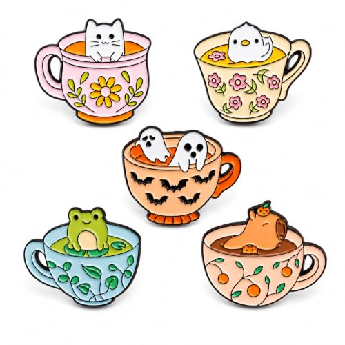 5Pcs Cute Coffee Cat Sloth Enamel Pin Set Cartoon Animal Coffee Cup Brooch Badges, Funny Lapel Pins for Backpacks, Jackets, Bags, Coffee Lover Gift - color: JH-116