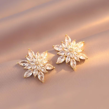 Crystal Flower Burst Stud Earrings Elegant Hypoallergenic Large Big Sparkly CZ Cubic Zirconia Rhinestone Earrings Bridal Wedding Party Prom Costume Jewelry for Women Birthstone Birthday Gift - color: White