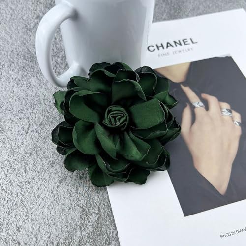 Dainty Fabric Rose Flower Large Brooch Lapel Pins Flower Brooches Pin Classic for Wedding Party Dance Banquet for Women Dress Suit Clothes Accessories Jewelry 100mm - color: Dark Green
