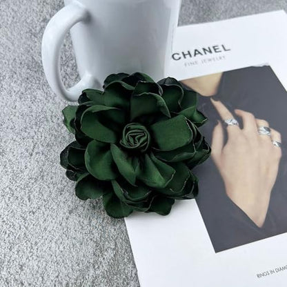 Dainty Fabric Rose Flower Large Brooch Lapel Pins Flower Brooches Pin Classic for Wedding Party Dance Banquet for Women Dress Suit Clothes Accessories Jewelry 100mm - color: Dark Green