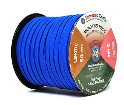 Mandala Crafts 5mm Blue Faux Suede Vegan Leather, Jewelry Making | 50 Yards Durable Flat Leather Strings, Laces & Strips for Bracelets, Necklaces, Braiding, Dream Catchers Supplies & Chokers - color: Blue, size: 5mm 50 Yards