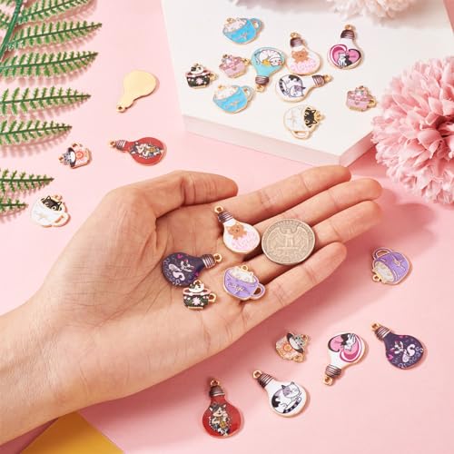 Enamel Cat Charms Alloy Enamel Pendants Cute Animal Pendants Lovely Cute Kitty Charm for Bracelet DIY Necklace Earrings Keychain Dangle Craft Jewelry Making - style: Light Bulb Cat