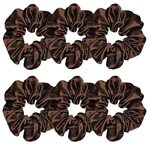 Sufermoe 6 Pcs Satin Silk Hair Scrunchies, 4.5 Inch, Dark Brown, Hair Accessories for Women and Girls - color: Dark Brown