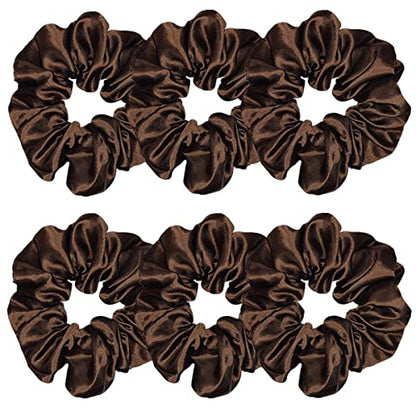 Sufermoe 6 Pcs Satin Silk Hair Scrunchies, 4.5 Inch, Dark Brown, Hair Accessories for Women and Girls - color: Dark Brown