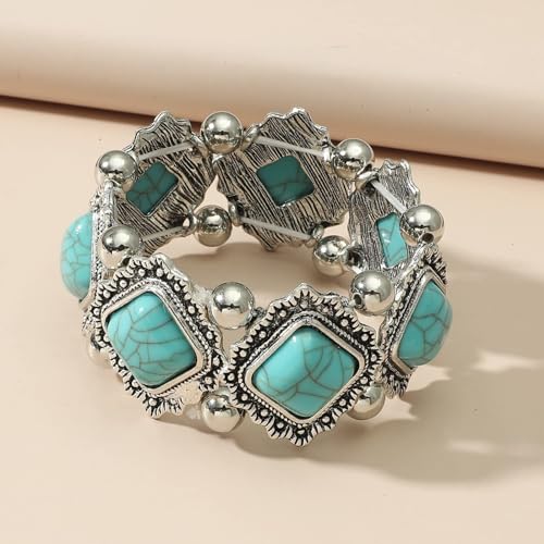 Turquoise Beaded Stretch Bracelets Bohemian Stackable Bracelets Y2K Summer Beach Bracelets Jewelry for Women - color: Silve-A