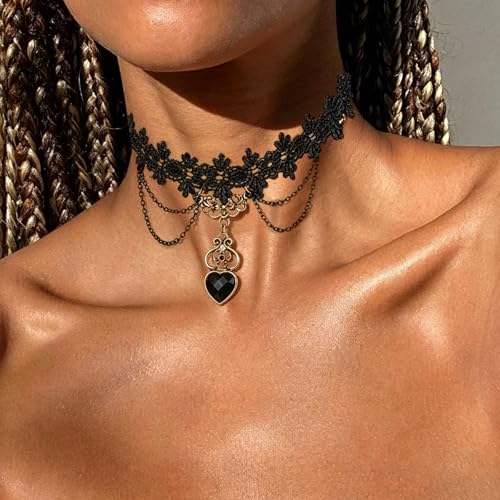 Black Necklaces for Women,Adjustable Layered Collar,Goth Jewelry - color: Black Heart