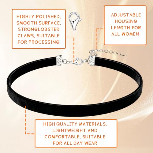 90s Classic Gothic Tattoo Lace Chokers, 8 Pcs Black Velvet Choker Necklaces for Women, Adjustable Retro Grunge Punk Chokers for Cosplay Christmas Halloween Concert Birthday Party