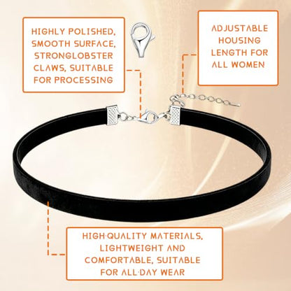 90s Classic Gothic Tattoo Lace Chokers, 8 Pcs Black Velvet Choker Necklaces for Women, Adjustable Retro Grunge Punk Chokers for Cosplay Christmas Halloween Concert Birthday Party