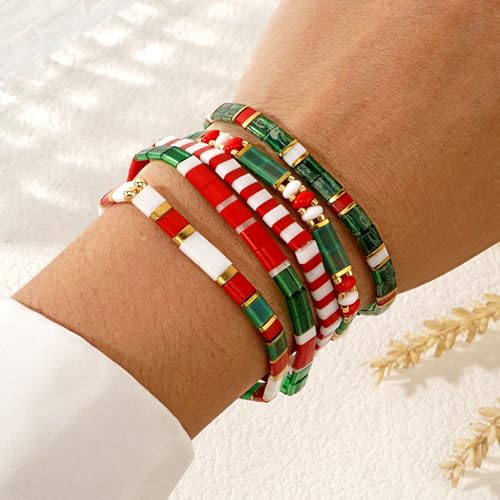 Candy Colorful Tila Flat Beads Bracelets for Women Trendy Unique Friendship Handmade Stackable Christmas Jewelry Gifts - color: christmas bead