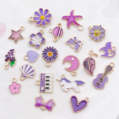 WOCRAFT 40pcs 20 pairs Assorted Enamel Bracelet Charms for Jewelry Making DIY Necklace Bracelet Earrings Keychain Crafting Charms Kit Crafts (Purple-SN999)