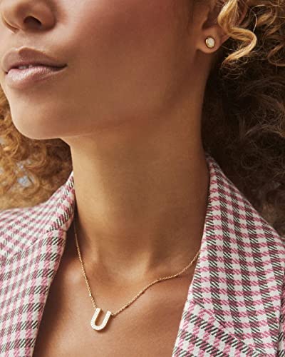 Kendra Scott Letters A-Z Pendant Necklace for Women, Fashion Jewelry, 14k Gold-Plated Brass - color: Letter U