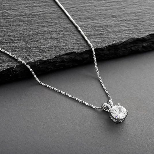 Mariell Cubic Zirconia Crystal Pendant Necklace for Women, 2 Carat 8mm CZ, for Brides, Wedding, Mother's Day Jewelry Gift - color: Silver-Clear Cubic Zirconia