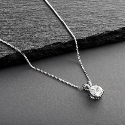 Mariell Cubic Zirconia Crystal Pendant Necklace for Women, 2 Carat 8mm CZ, for Brides, Wedding, Mother's Day Jewelry Gift - color: Silver-Clear Cubic Zirconia