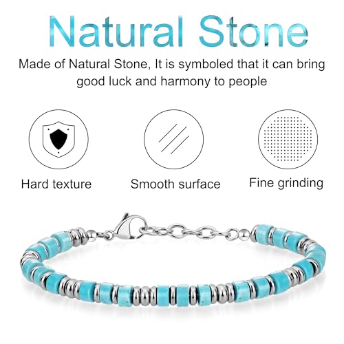 SIUMAL Mens Bracelet, Boho Stainless Steel Bracelets for Men, Beaded Bracelets, Jewelry Gifts for Husband, Father, Friends - color: Aqua Blue