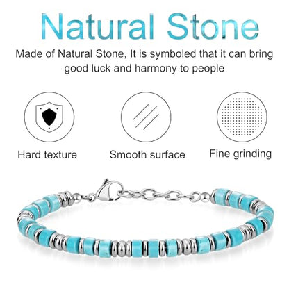 SIUMAL Mens Bracelet, Boho Stainless Steel Bracelets for Men, Beaded Bracelets, Jewelry Gifts for Husband, Father, Friends - color: Aqua Blue