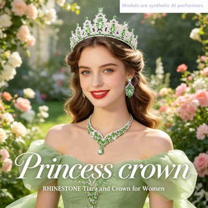 Kamirola Bridal Wedding Tiara Crown Jewelry Set for Women/Brides/Bridesmaids Crystal Jewelry Set for Wedding Prom Party Bridal Crystal Necklace Earrings Bracelet Set(TR60) - color: Silver Light Green
