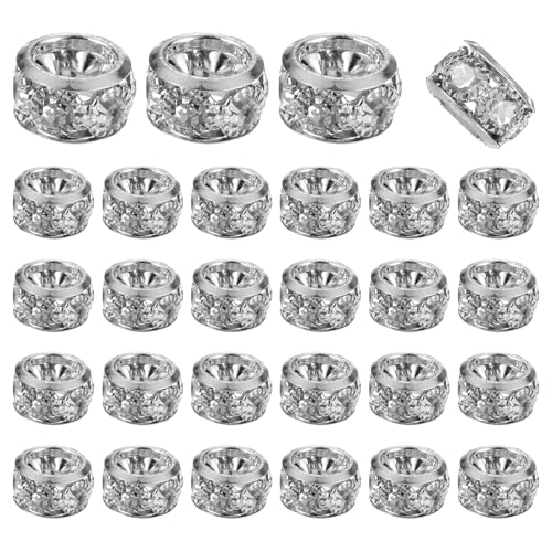uxcell 40 Pcs 12mm Large Hole Rhinestone Beads, European Spacer Bead, Rondelle Loose Charm Beads for DIY Jewelry Making Bracelet Accessories (Silver) - color: Silver, size: 12 mm
