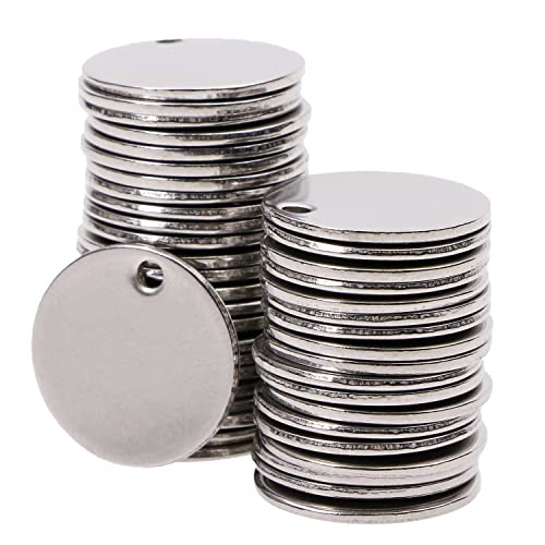Shapenty Small Round Stainless Steel Flat Blank Stamping Tag Pendants Mini Discs for Bracelet Earring Necklace Chain Charms Jewelry Making Specialized Number Alphabet Stamping, 50PCS - color: Silver, size: 15MM