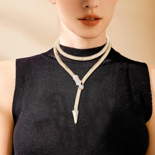 Bendable Snake Chain Necklace for Women Arm Cuff Flexible Twisty Multi-purpose DIY Bracelet and Punk Choker Trendy Medusa Snake Jewelry Gift - style: Zirconia Gold