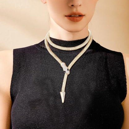 Bendable Snake Chain Necklace for Women Arm Cuff Flexible Twisty Multi-purpose DIY Bracelet and Punk Choker Trendy Medusa Snake Jewelry Gift - style: Zirconia Gold